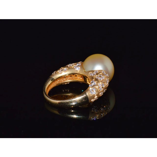 Certified Natural 1.31Cts VS F Diamond 13MM South Sea Pearl 18K Solid Gold Ring, size 6.75 For Sale - Image 4 of 10