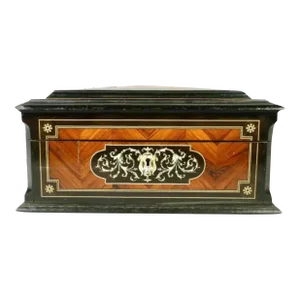 19th Century French Marquetry Inlaid and Ebonized Wood Box