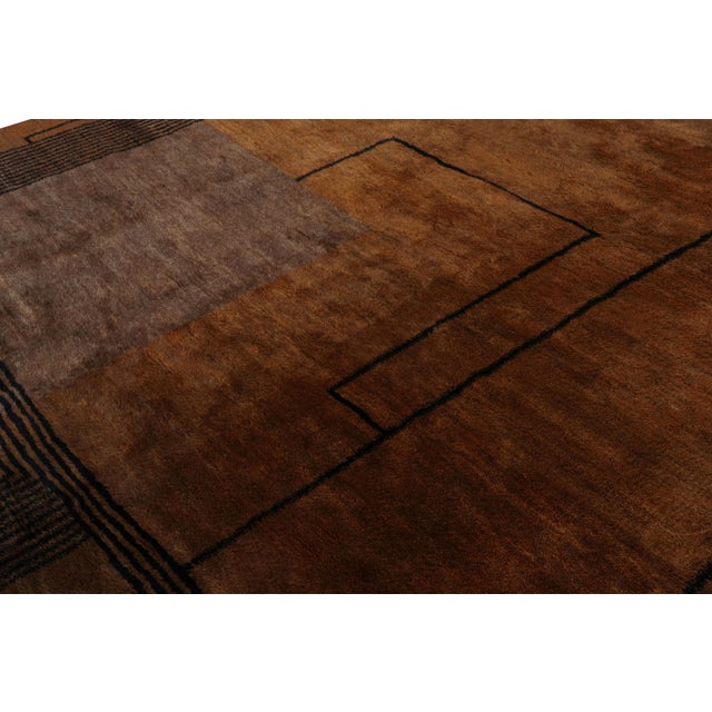 Rug & Kilim Rug & Kilim’s Moroccan Rug in Brown With Black Art Deco Style Geometric Pattern For Sale - Image 4 of 7