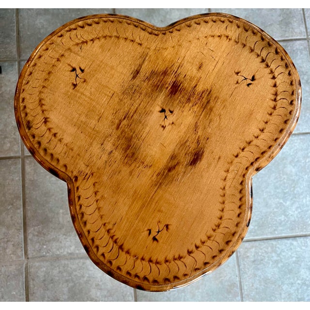 Late 19th Century Tortoiseshell Bamboo Tripod Leg Birdseye Maple Clover Top Side or Drink Table For Sale - Image 9 of 12