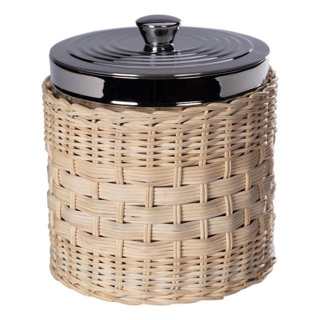 The Palmier Wicker Steel Ice Bucket For Sale