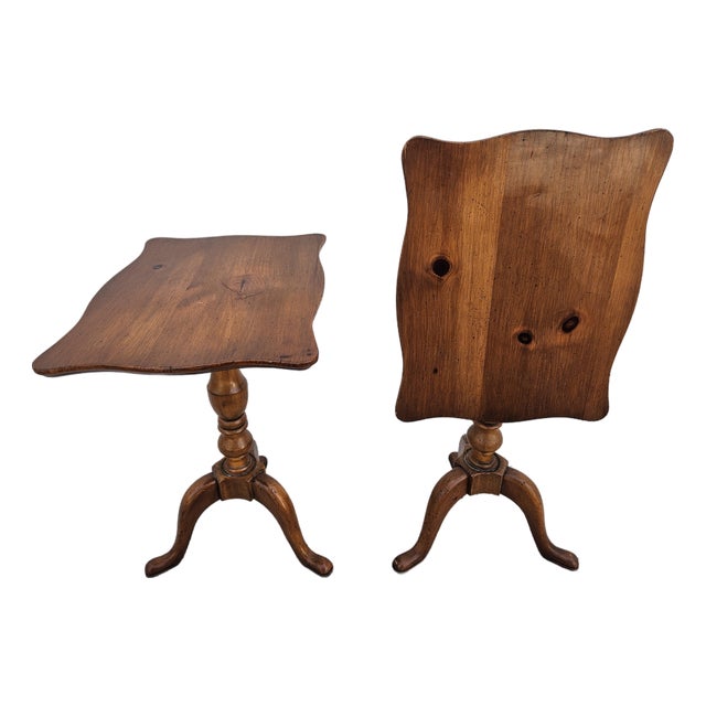 Petite Pine Flip Top Pedestal Side Tables Candle Stands For Sale