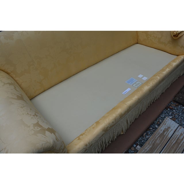 Sherill Yellow Damask Couch W/ Corded Fringed Skirt & Tasseled Throw Pillows For Sale - Image 17 of 18