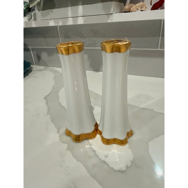 Vintage White and Gold Salt & Pepper Shakers For Sale - Image 4 of 7