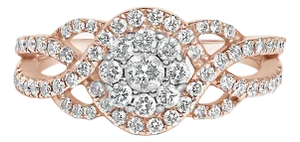 10K Rose Gold 3/4 Cttw Diamond Floral Cluster Head and Twisted Shank Cocktail Ring (H-I Color, SI1-SI2 Clarity) - Size 8