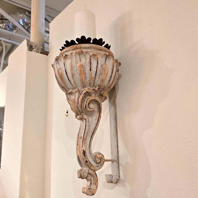 1950s Pair of Neoclassical Wooden Candle Holders - Sconces For Sale - Image 4 of 10