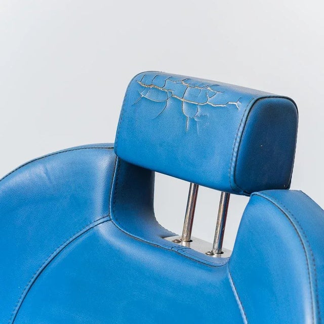 Set of Blue Eco-Leather Barber Chairs, 1980s For Sale - Image 10 of 13