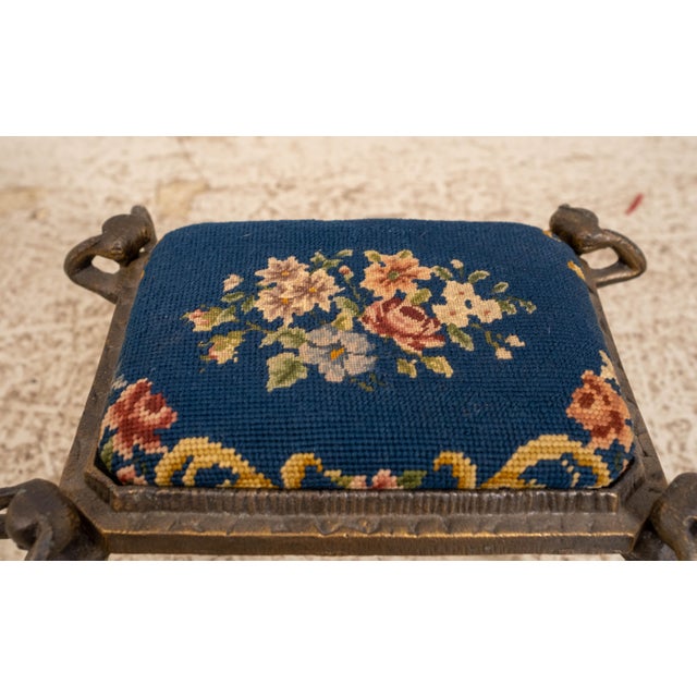 1970s Art Nouveau Needlepoint Metal Base Stool For Sale - Image 5 of 9