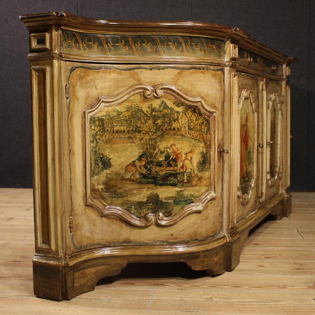 Vintage Venetian Lacquered and Painted Sideboard, 1950 For Sale - Image 9 of 13
