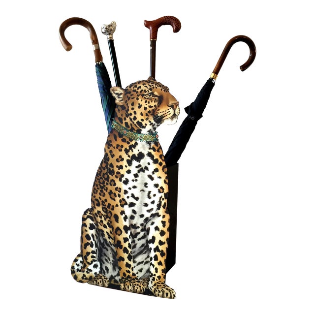 Trompe L’oeil Leopard Umbrella Stand For Sale
