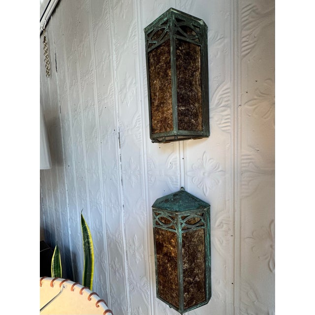 Pair of Early 1900s Copper and Mica Wall Sconce Lanterns For Sale In Milwaukee - Image 6 of 6