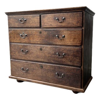 Antique Georgian Oak Chest of Drawers with Swan Neck Handles, 1760s For Sale