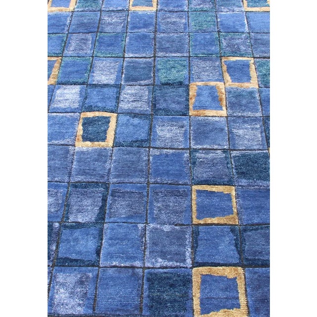 Piled Modern Scandinavian/Swedish Geometric Design Rug in Blues and Gold Color For Sale - Image 10 of 11