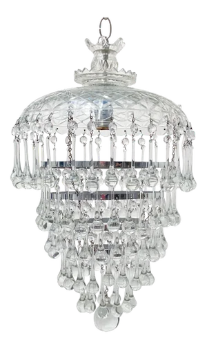 Vintage Hand Cut Glass Dish Layered Chandelier