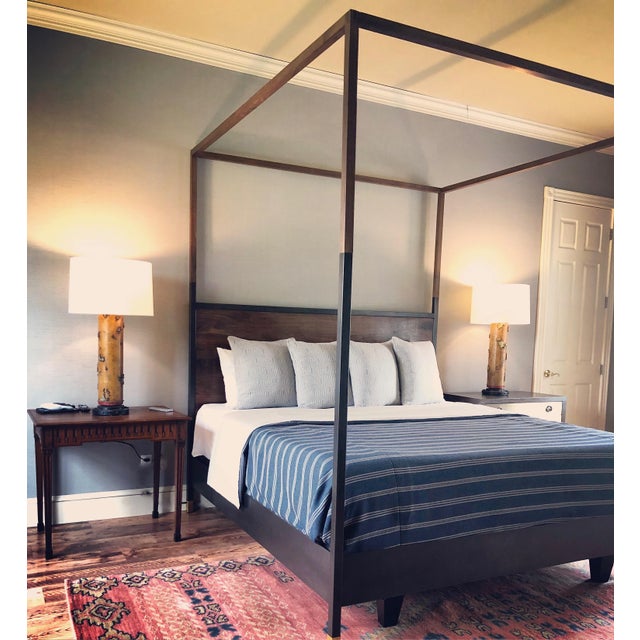 Hampson Wood and Metal Modern Canopy Queen Size Bed | Chairish