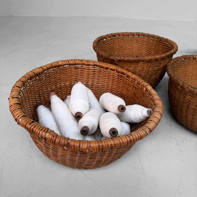 1960s Vintage Japanese Bamboo Baskets, 1960s, Set of 3 For Sale - Image 5 of 9