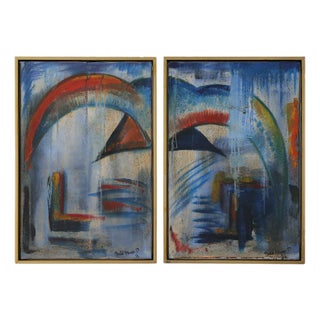 Roald Ditmer, Abstract Diptych, Oil on Canvas Paintings, 1980s, Framed, Set of 2 For Sale