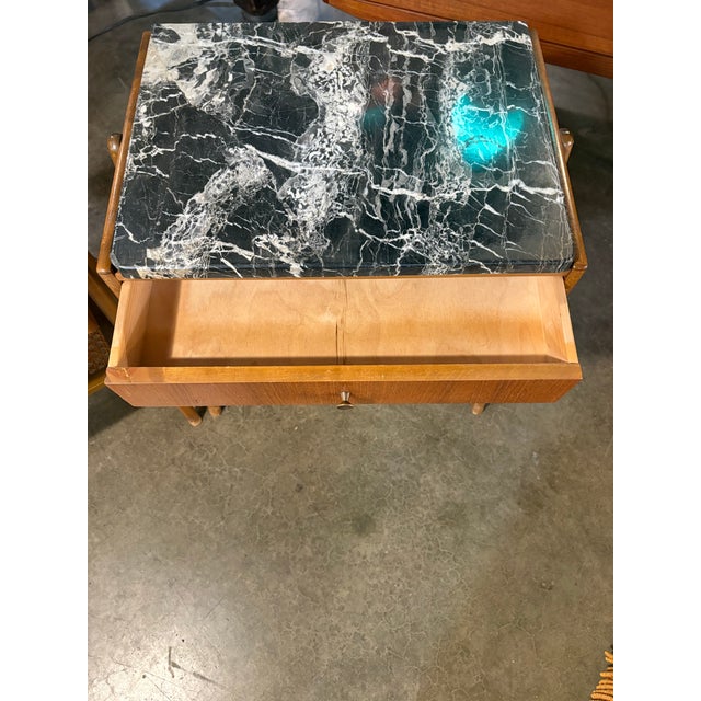 Danish Teak Mid Century Marble Top Nightstands a Pair For Sale - Image 10 of 11
