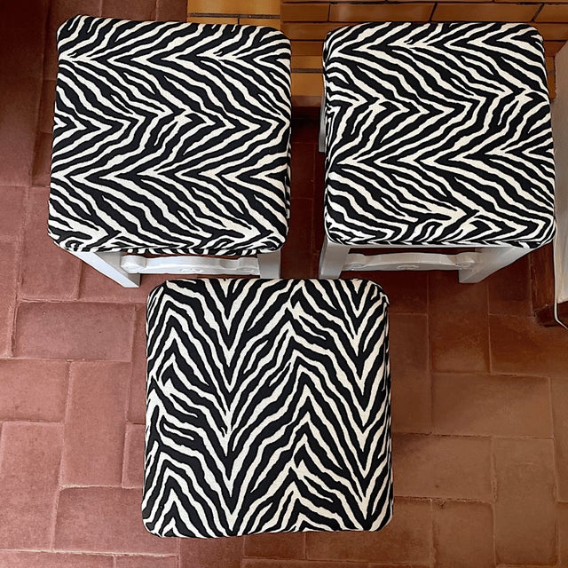 Vintage Portuguese Rustic Wood Stool White with Zebra Fabric Upholstery, 1940s For Sale - Image 10 of 18