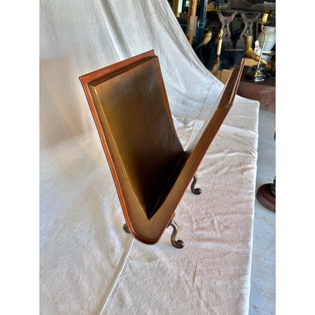 Traditional Mid 20th Century Leather and Cast Iron Magazine Rack For Sale - Image 3 of 13