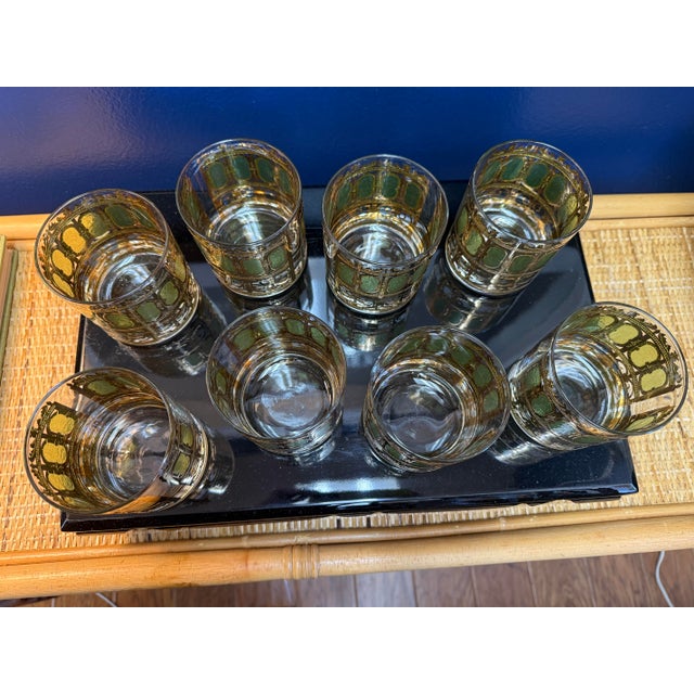 Culver Ltd. Culver Green and 22k Gold Scroll Rocks Glasses, Set of 8 For Sale - Image 4 of 6