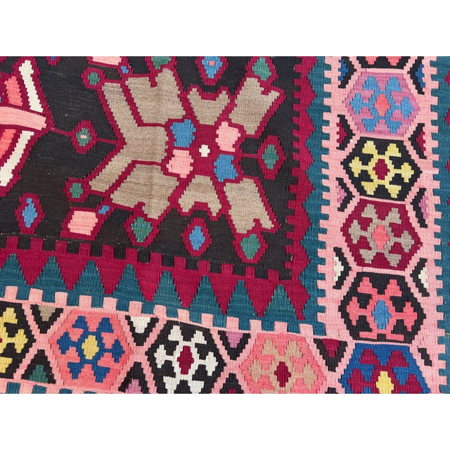 High Quality Pink Persian Shiraz Tribal Kilim Rug - 7'3" X 8'0" For Sale - Image 11 of 11
