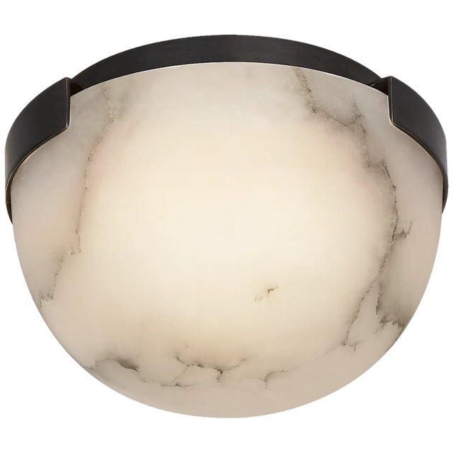 Kelly Wearstler for Visual Comfort Signature Melange 5" Solitaire Flush Mount in Bronze with Alabaster Shade For Sale