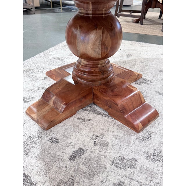 Wood Vintage Solid Wood Round Pedestal Dining Table For Sale - Image 7 of 8