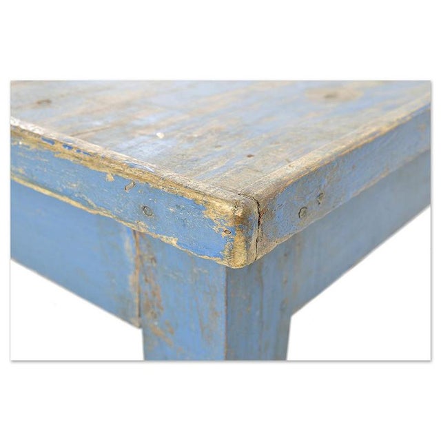 Wood Antique Coffee Table with Blue Patina For Sale - Image 7 of 8