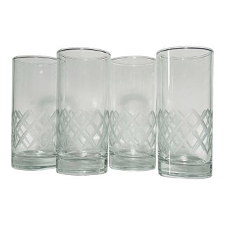 1940’s Frosted Latticework Tumblers - Set of Four For Sale