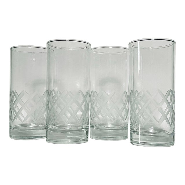 1940’s Frosted Latticework Tumblers - Set of Four For Sale