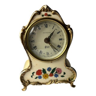 Vintage Saxony Musical Wind Up Desktop Alarm Clock For Sale