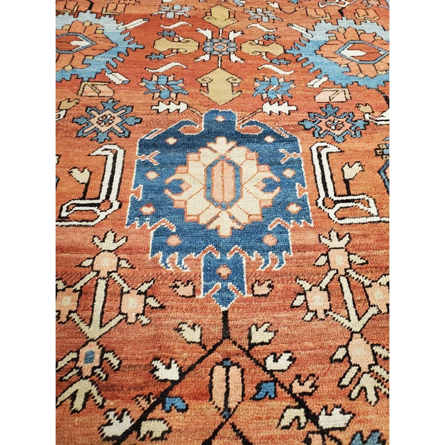 Antique Persian Serapi Carpet, Handmade Wool Oriental Rug Ivory, Rust Light Blue For Sale - Image 16 of 18