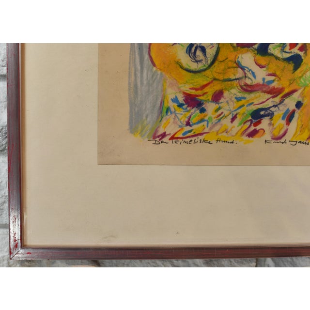1980s Danish Abstract Colorful Dog Drawing, Framed For Sale - Image 4 of 7