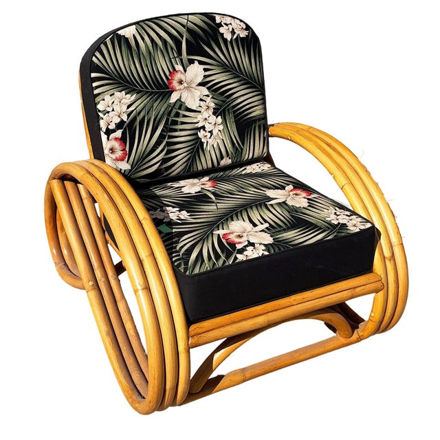 1950s 1950s Restored MCM 3-Strand 3/4 Reverse Pretzel Rattan Lounge Chair& Ottoman Pair For Sale - Image 5 of 8
