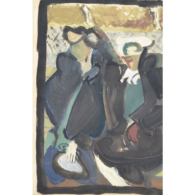 Walter Becker, Women in a Train Compartment, Verso: Portrait of a Woman, 1946, Gouache and Oil on Handmade Paper For Sale - Image 4 of 15