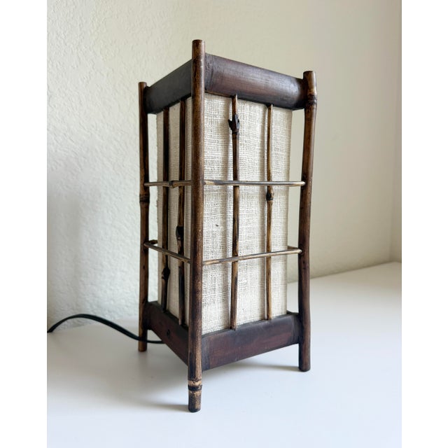 Wood Louis Sognot Style Bamboo & Cotton Table Lamp For Sale - Image 7 of 12