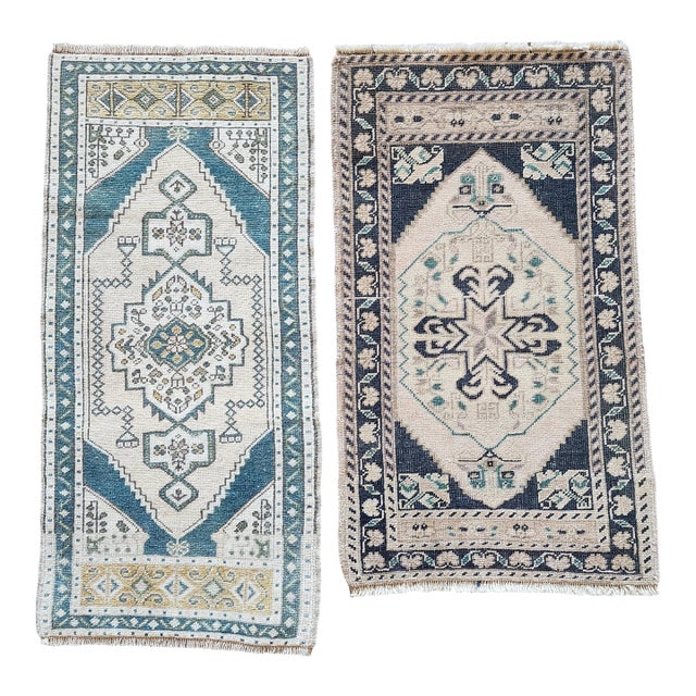 1970s Oushak Wool Small Hand-Knotted Turkish Rug - a Pair For Sale