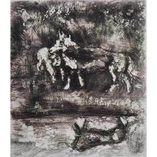 Modern Marc Chagall, The Wolf and the Lamb, Original Engraving For Sale - Image 3 of 5