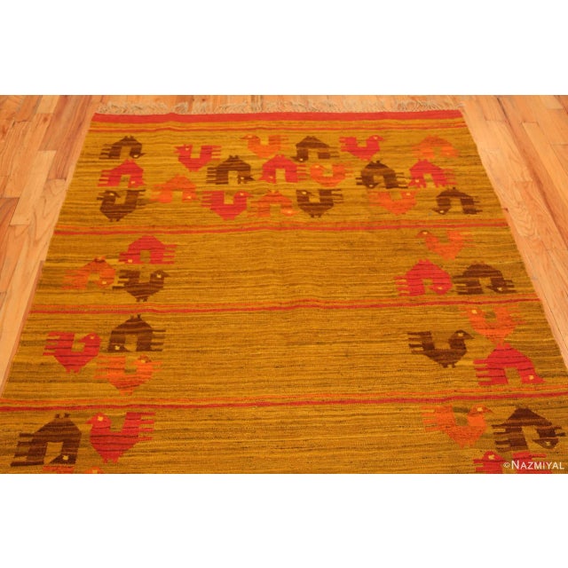 Mid-Century Modern Nazmiyal Collection Vintage Flat Woven Scandinavian Chicken Motif Kilim Rug For Sale - Image 3 of 9