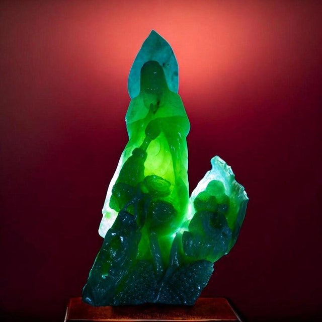 Translucent Jadeite Guanyin on Dragon Figurine For Sale - Image 11 of 14
