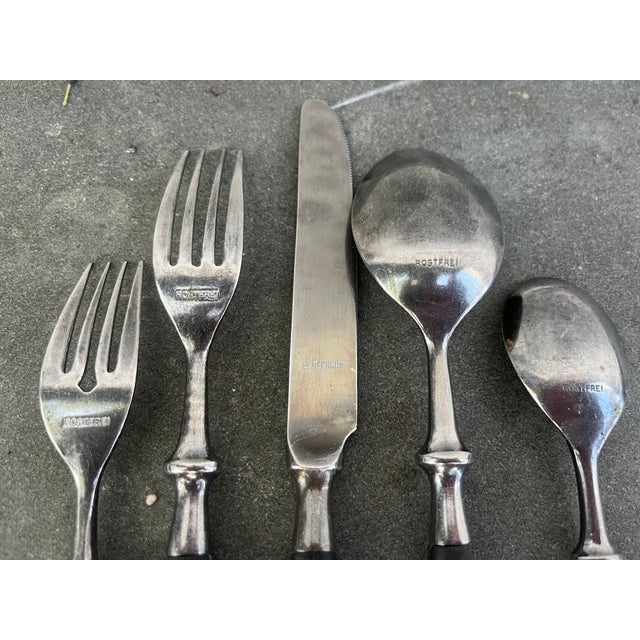 Mid-Century Modern Vintage LC Germain Rostfrei Black Rivets Flatware Forks Spoons Knives - 46 Pieces For Sale - Image 3 of 4
