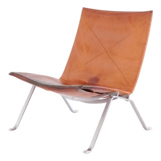 PK22 Easy Chair in Patinated Cognac Leather by Poul Kjærholm for E. Kold Christensen, 1950s For Sale