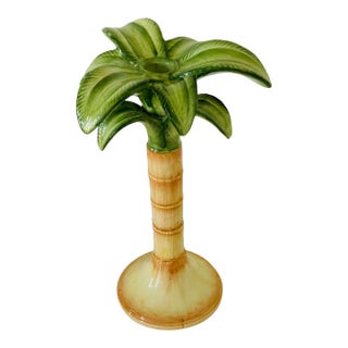 Coastal Italian Majolica Style Palm Tree Candlestick For Sale