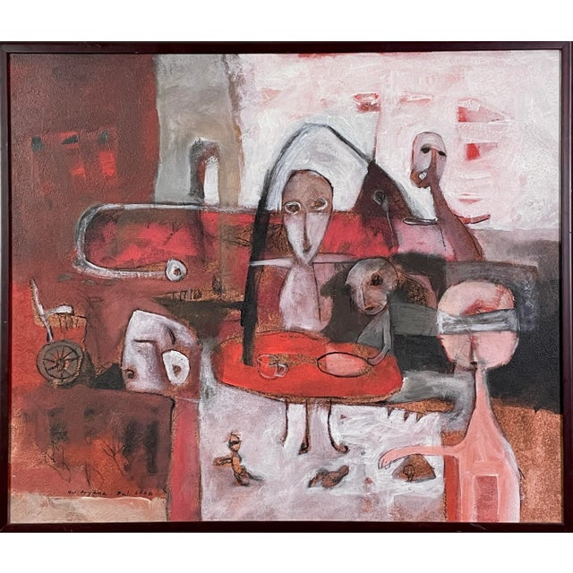 Pink Outsider Primitivist “Kelvarga” Mixed-Media on Canvas by Ngurah Aryana, Signed For Sale - Image 8 of 8