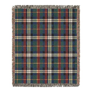 Heritage Tartan Plaid Woven Throw Blanket – Green & Navy, 60 × 50 For Sale