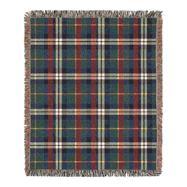 Heritage Tartan Plaid Woven Throw Blanket – Green & Navy, 60 × 50 For Sale