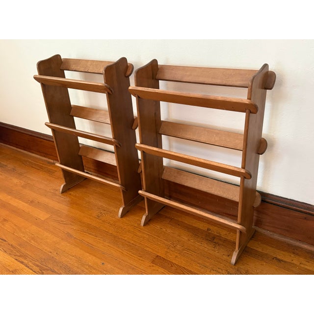 Wood Mid-Century Arts & Crafts Three-Tier Wood Book Trough Stands, a Pair For Sale - Image 7 of 7
