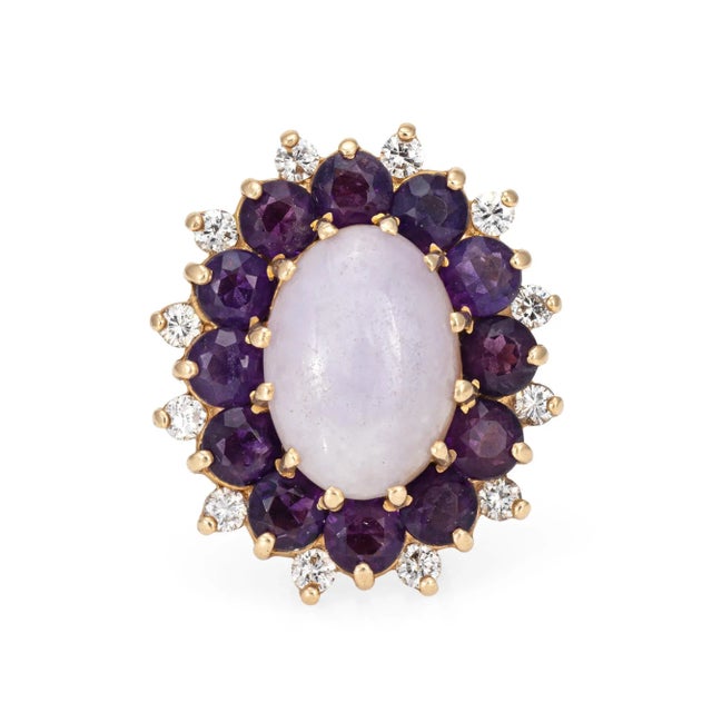 Lavender Jade Pendant Amethyst Diamond Vintage 14k Yellow Gold Enhancer Jewellery For Sale - Image 4 of 4