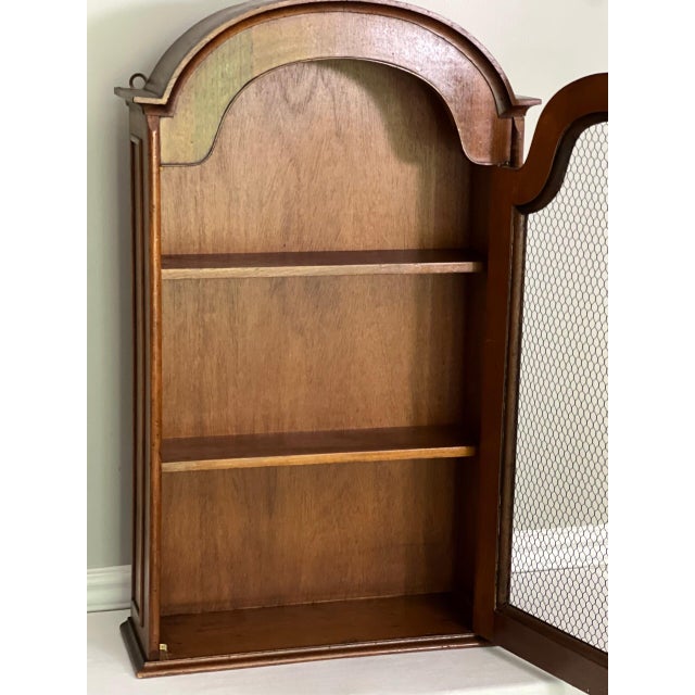 Italian Arch Top Hanging Wood Display Cabinet With Chicken Wire Door and Key, 20th C. For Sale - Image 4 of 16